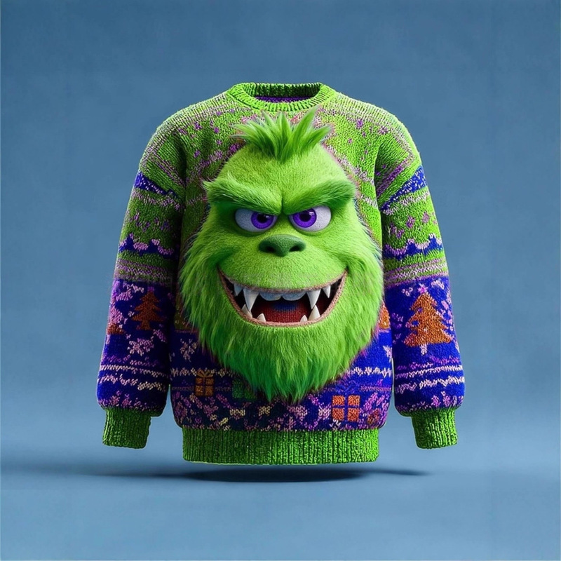 European and American Cross-Style Christmas Grinch Ugly Christmas Sweater 3D Digital Printing Sweatshirt Cos Clothing