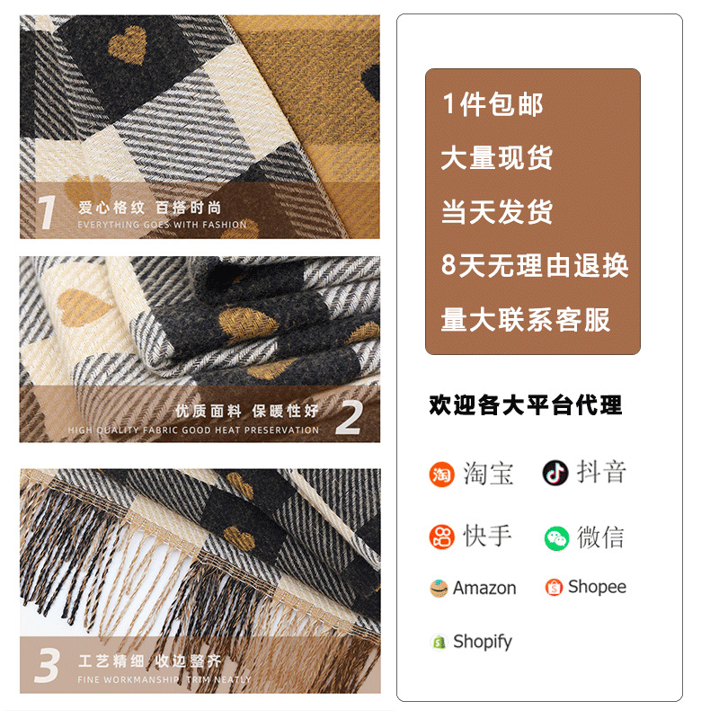 Otoño e invierno nueva bufanda caliente engrosada estilo coreano versátil Plaid encantador chal Cachemira-como bufanda de alto grado para las mujeres
