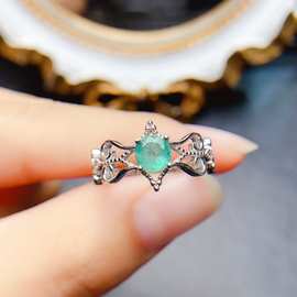 新款天然祖母绿戒指S925银镶嵌主石5*5mm百搭网红爆款女饰批发