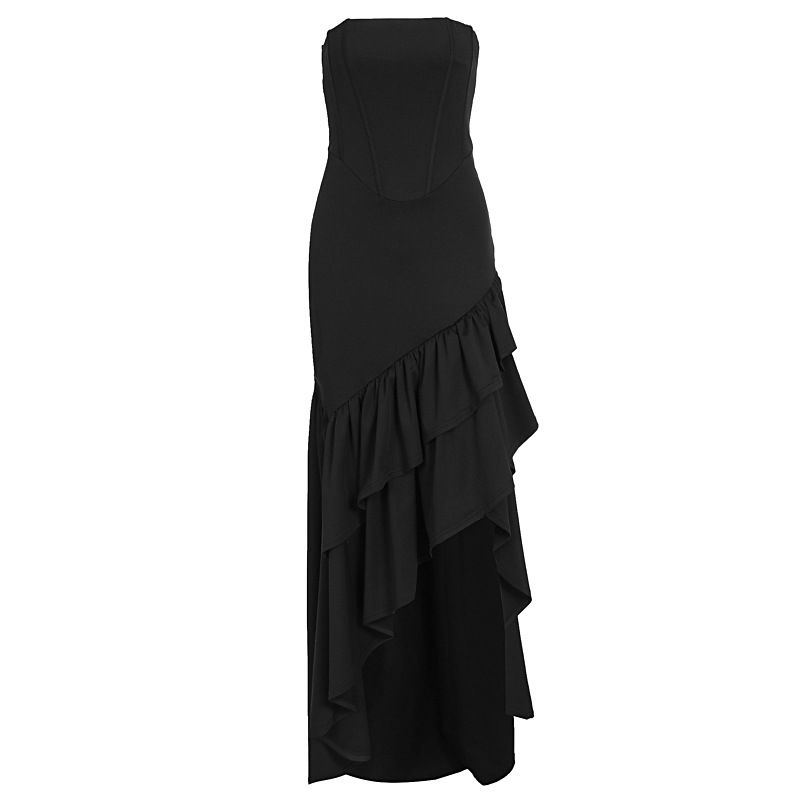 Fashion Sexy Strapless Slit Ruffle Hem Dress For Women Autumn High End Feeling Elegant Party Evening Strapless Dress_ecoleips.com