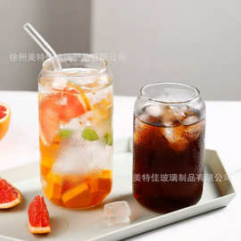 跨境16oz玻璃杯高硼硅玻璃水杯500ml易拉罐可乐杯梅森杯带盖吸管