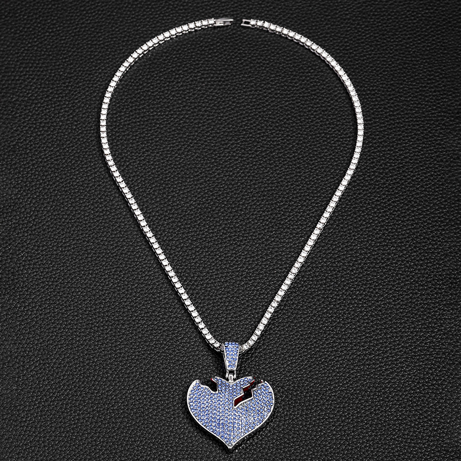 Temu Irregular Texture Blue Heartbreaking Love with High end and Niche Design Peach Heart Tennis Chain Pendant_voghion.com