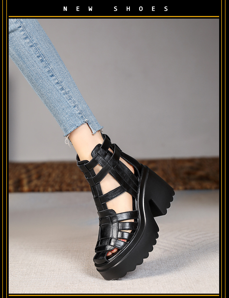 Boot cổ thấp nữ đế tăng chiều cao 10 cm, phong cách martin, thiết kế hở mũi cách điệu — màu đen chi tiết 4