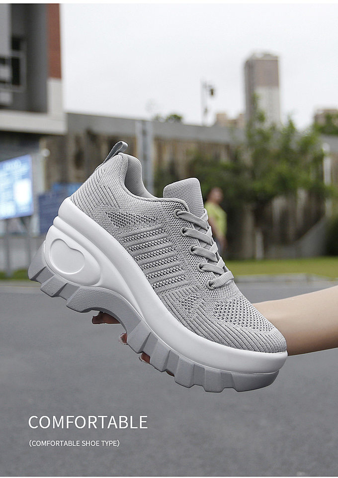 Giày sneaker nữ lưới thoáng khí đế dày tăng chiều cao, gót 3-5 cm — 1695 Màu đen, 1695 màu xám chi tiết 3