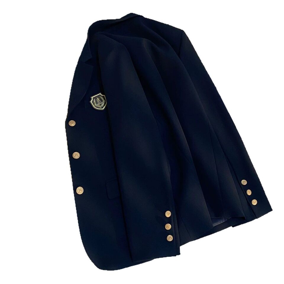 Áo blazer nữ dáng ngắn phong cách Hàn Quốc, áo khoác vest nữ tay dài cổ vest phối nút — màu xanh hải quân, màu đen