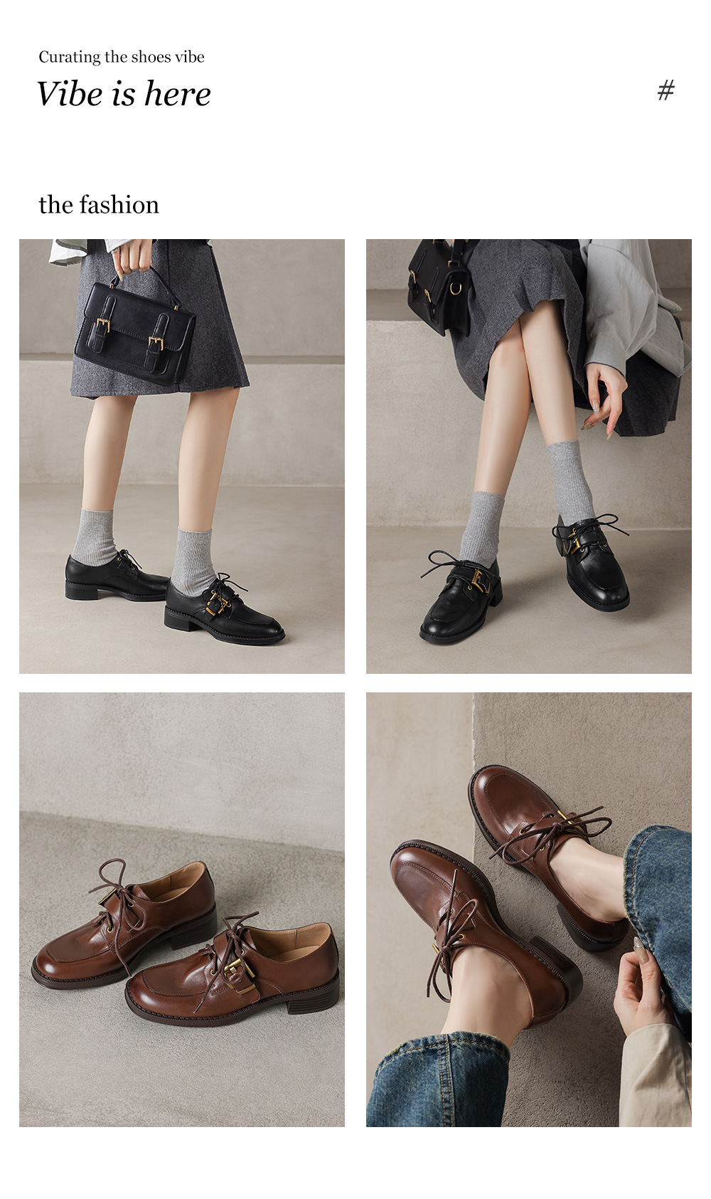 Giày da nữ mũi tròn buộc dây phong cách vintage, gót thấp — màu nâu chi tiết 6