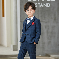 男童套裝2022秋冬季格子款兒童小西裝加厚加絨寶寶花童禮服代發