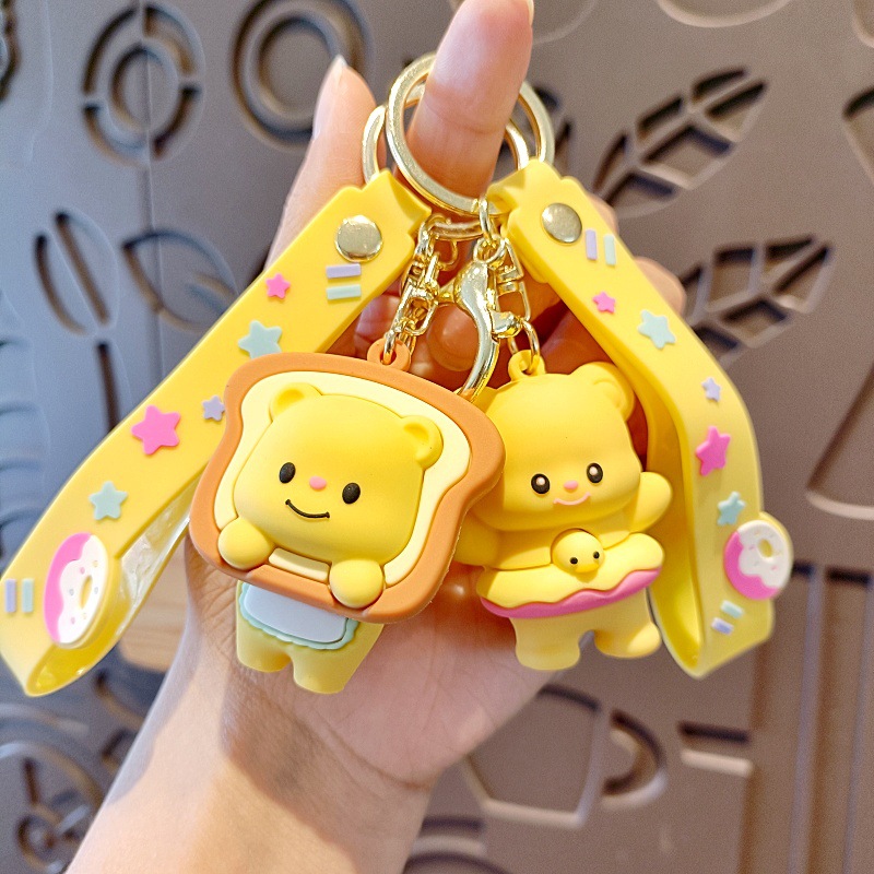 Butter Bear Cartoon Keychain Cute Children's School Bag Pendant Couple Car Keychain Claw Machine Small Gift