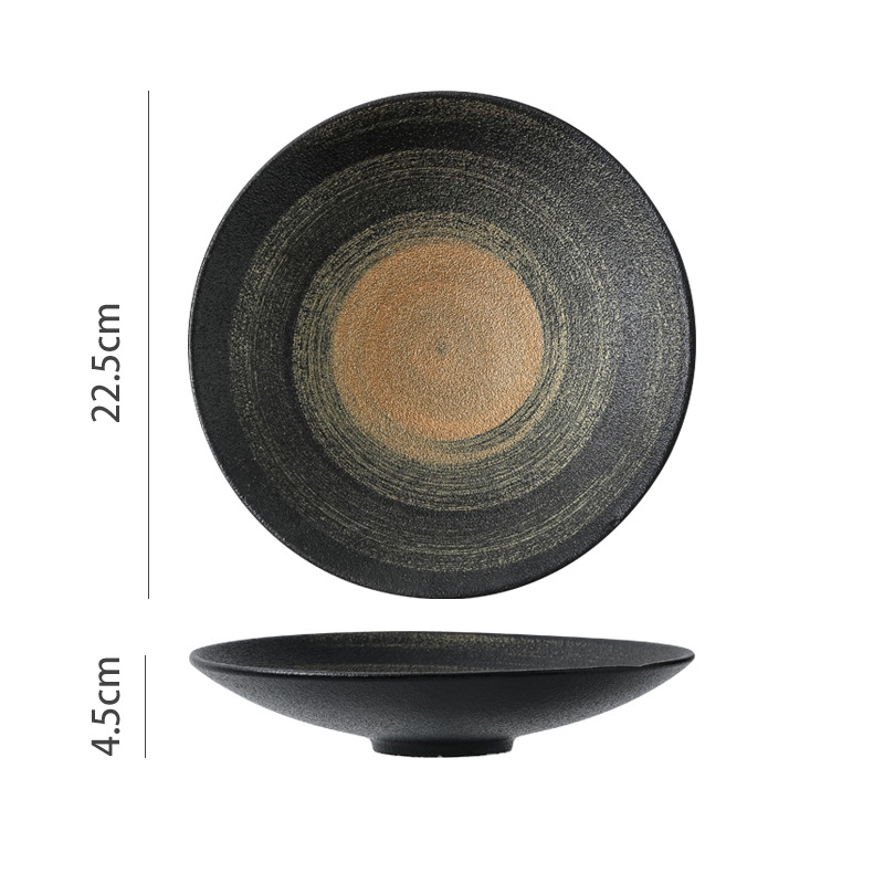 Cuencos de cerámica pintados a mano de arena negra, platos de cerámica, platos de ensalada, platos de pescado hervido, platos