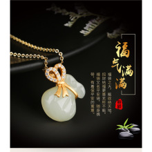 古法金吊坠925银镶和田玉吊坠银镀金镶玉福袋微商直播礼品会销