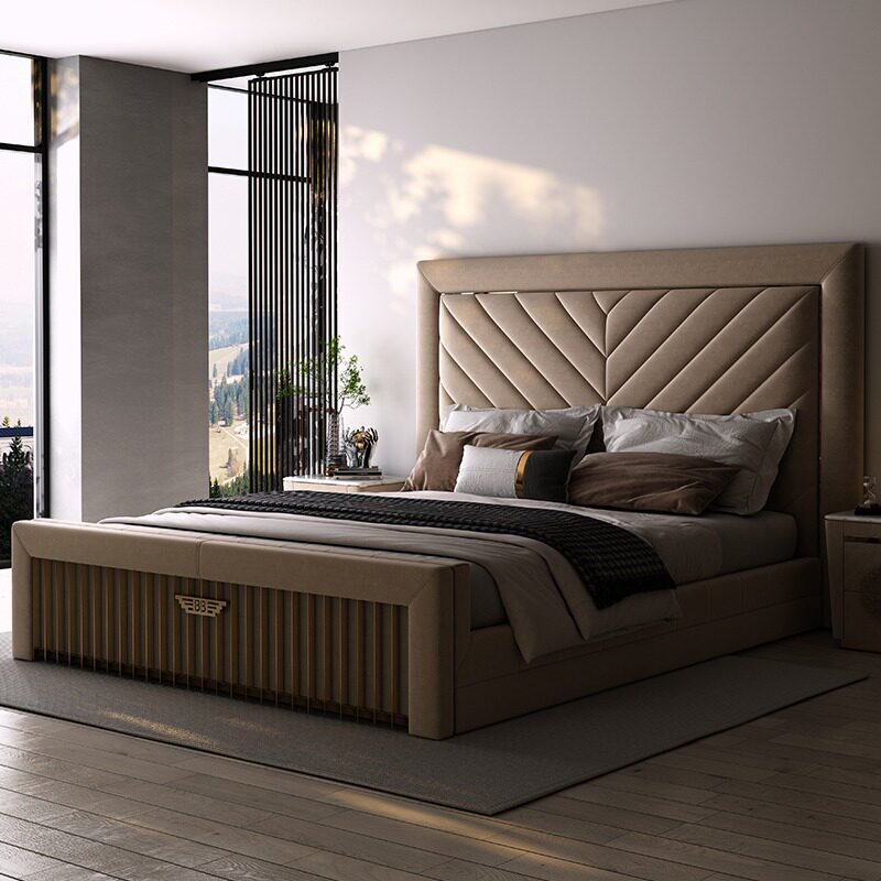 Light Luxury Imported Full Suede Leather Bed, Double Bed for Master Bedroom, High-End Italian Designer Villa Large-Sized Genuine Leather Bed Light Luxury Imported Full Suede Leather Bed, Double Bed for Master Bedroom, High-End Italian Designer Villa Large-Sized Genuine Leather Bed