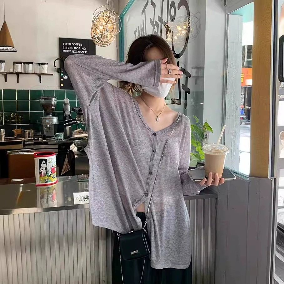 Длинный рукав, летний тонкий кардиган, дышащая осенняя рубашка, годы 2024, корейский стиль