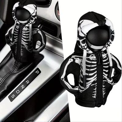Sürətlər qutusu və əl tormozu başlıqları | gear lever, personalized, warm and - black-and-white-bone-pattern-zipper-style