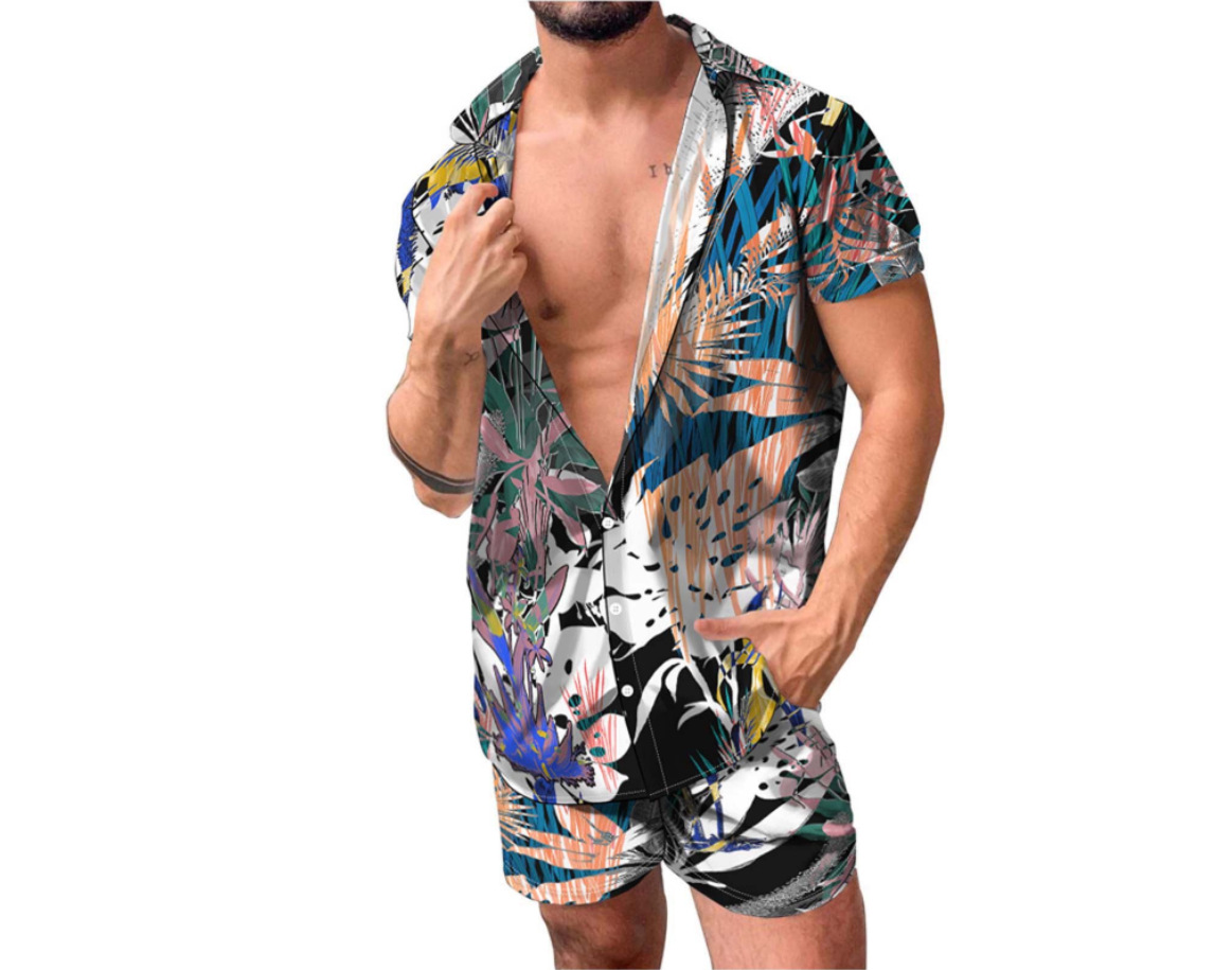 2025 transfronterizo Amazon AliExpress Europa y Estados Unidos hombres camisas casuales de manga corta pantalones cortos set