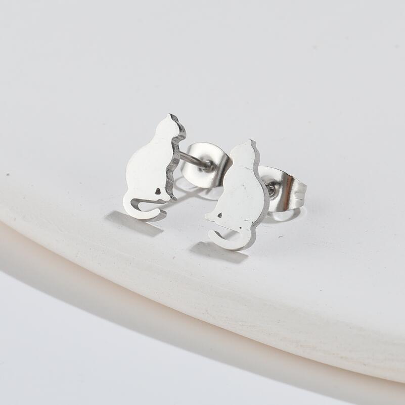 Fashion Cat Titanium Steel Plating Ear Studs 1 Pair