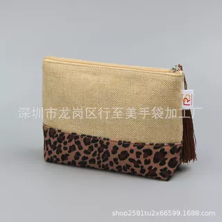 定制环保印花天然亚麻化妆袋流苏拉链袋手拿包黄麻束口单肩斜挎包