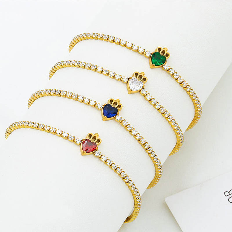 Zircon Inlay Material Elegant Simple Style Heart Shape Titanium Steel Zircon Tennis Chain Bracelets In Bulk