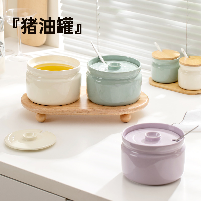 Tanque de aceite de cerdo de cerámica caja de condimento resistente a altas temperaturas condimento sal tarro aceite de cocina olla picante botella de pimienta frasco hogar tanque de aceite