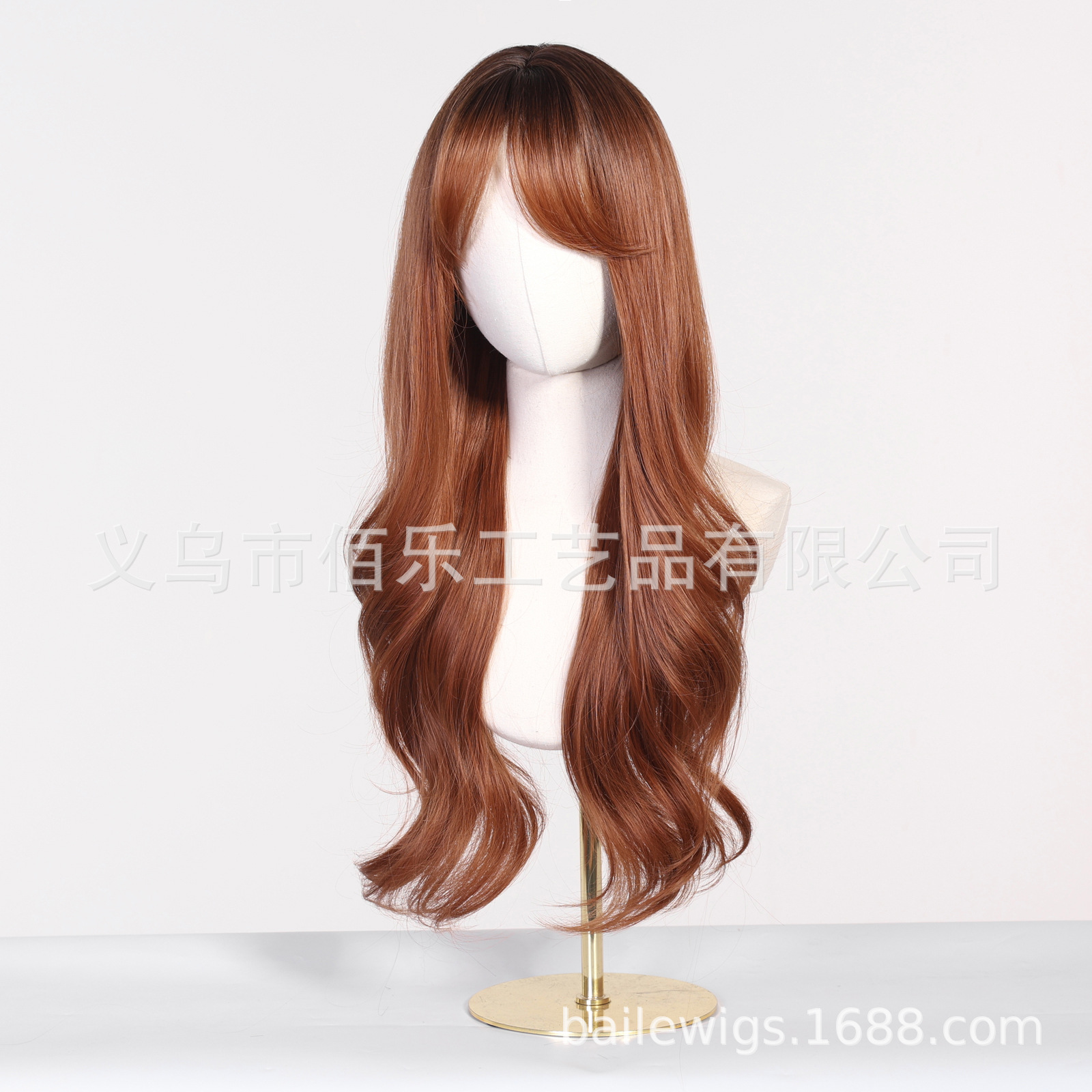 Transfronterizos venta caliente peluca naranja marrón gradiente cabeza completa con cabello rizado largo fibra química cabello de mujer al por mayor spot
