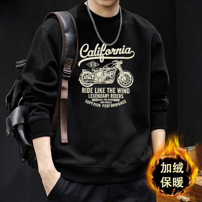 Suéter masculino primavera y otoño pesado estilo americano puerto viento de marea hookah cuello redondo manga larga chaqueta suelta camisa de base chaqueta