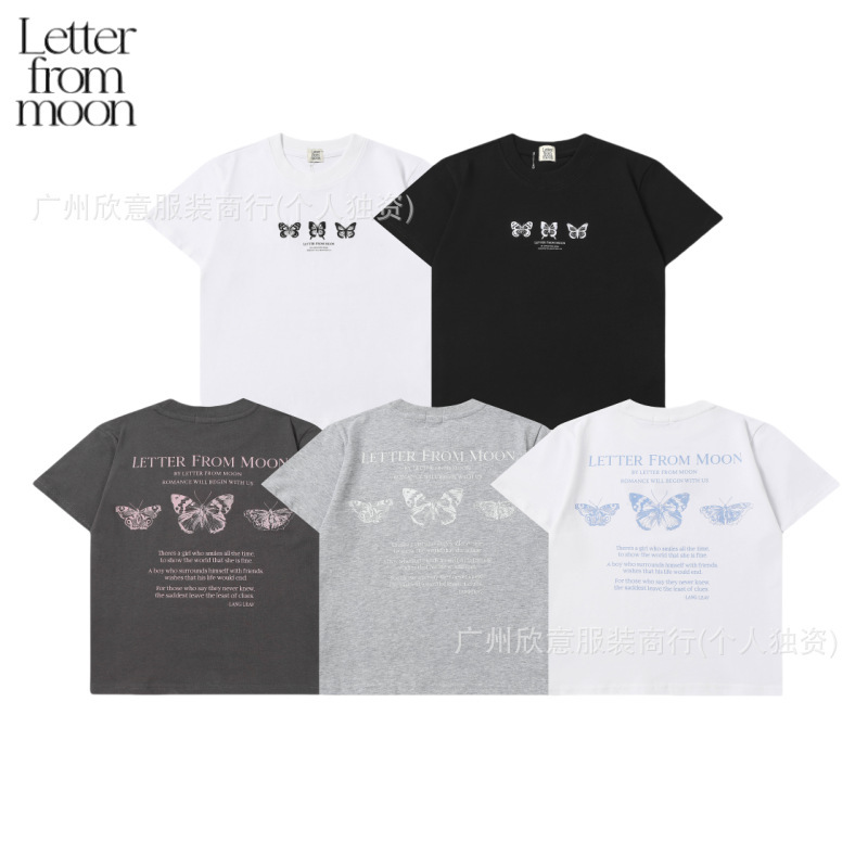 In Stock! Korean Niche Trendy Brand Jennie's Same Style 24 New Letter Butterfly Museum Pure Cotton t