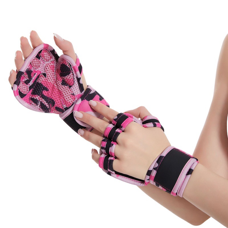 Venta al por mayor de la fábrica de cuero engrosada silicona guantes de ciclismo guantes de fitness levantamiento de pesas media banda de dedo guantes de muñeca