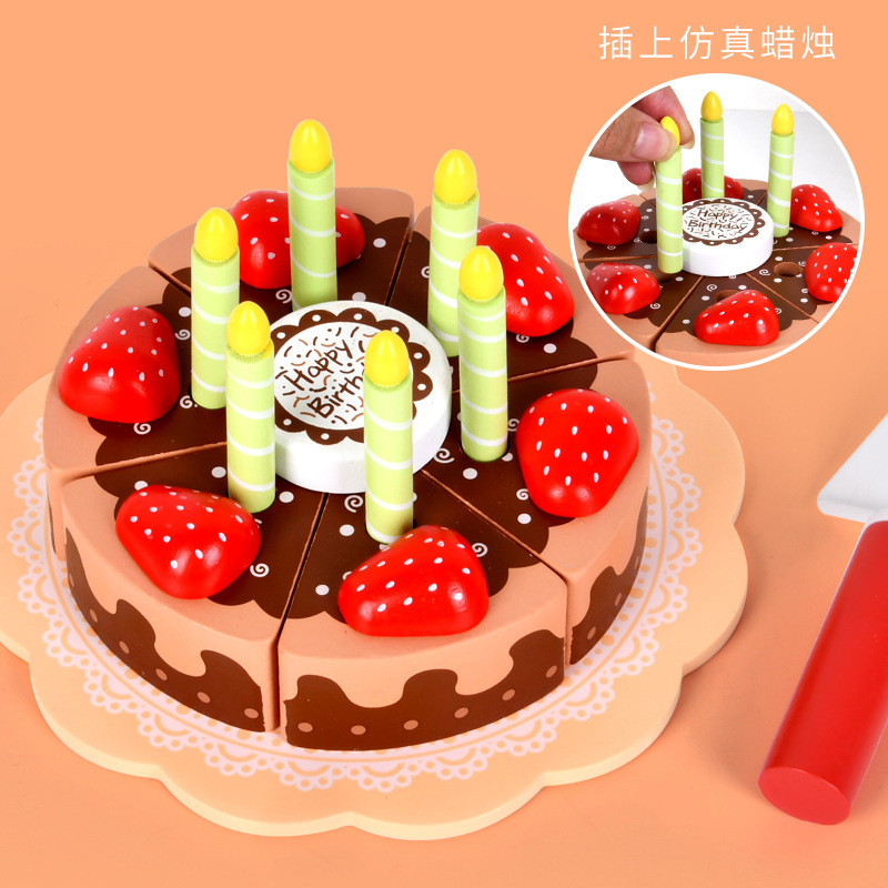 Los niños de madera de simulación de la torta taza de té tetera té de la tarde postre pastel de juguete jugar casa juego de té traje de juguete