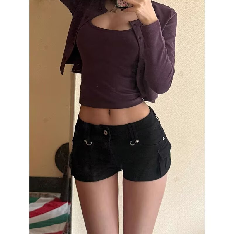 Plus-Size American-Style Spicy Girl Design Denim Shorts for Women, 2026 Summer New Slim-Fit Hip-Hugging Workwear Hot Pants