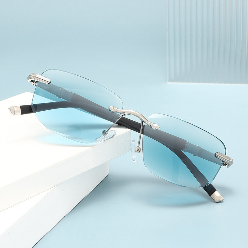 Sin marcos elegantes gafas de moda ultraligeras mujeres cortadas de tinta verde gafas de alta definición para hombres de negocios de alto nivel parecen jóvenes