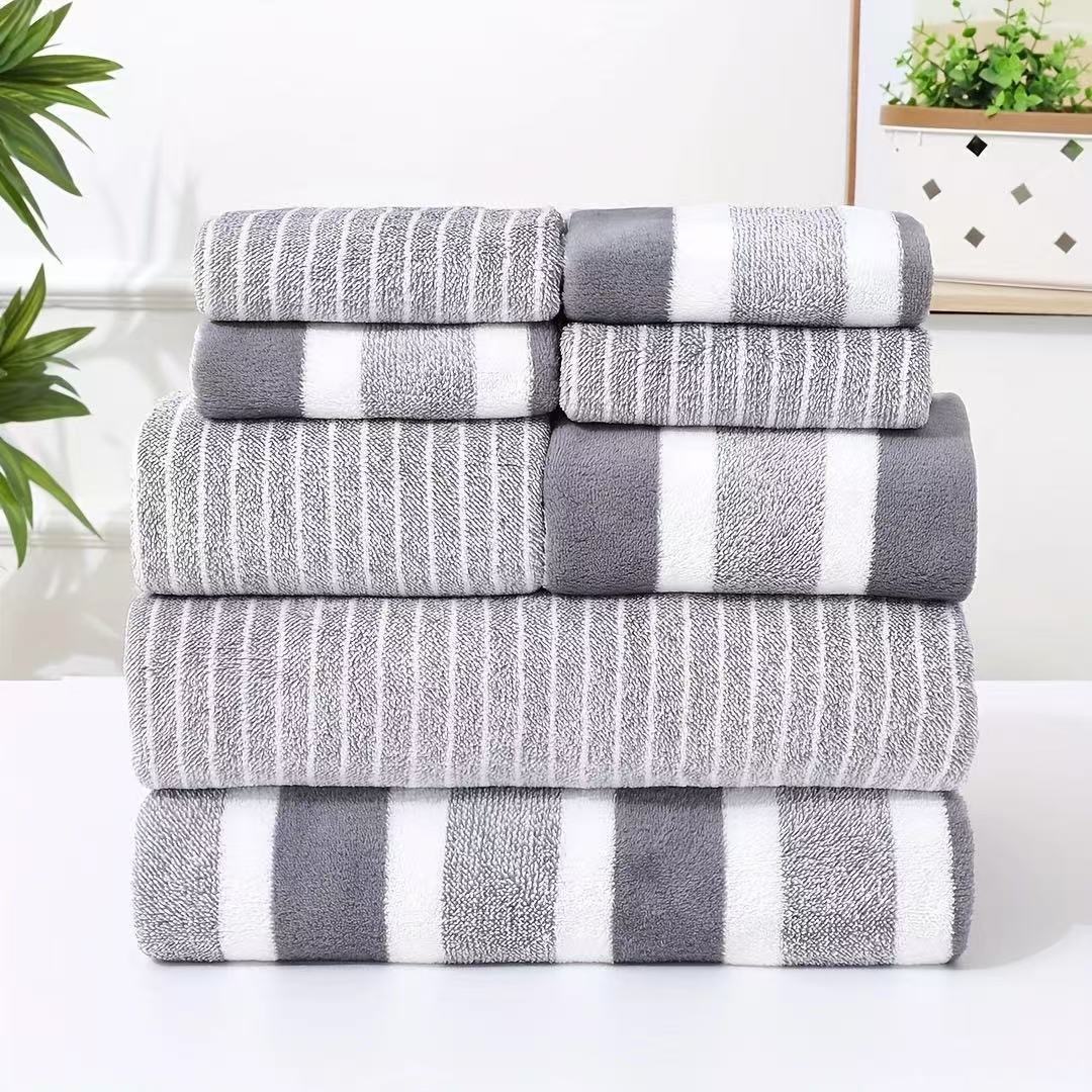 Sınır ötesi mercan kadife geniş şerit 8 parçalı havlu ve banyo havlusu kombinasyonu kare havlu havlu seti mercan kadife havlu dropshipping