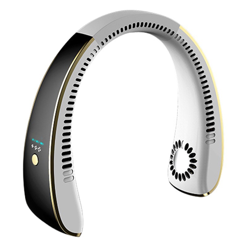 Nuevo verano transfronterizo AI inteligente Halter fan Leaf-free deportes Halter USB carga portátil ventilador Perezoso