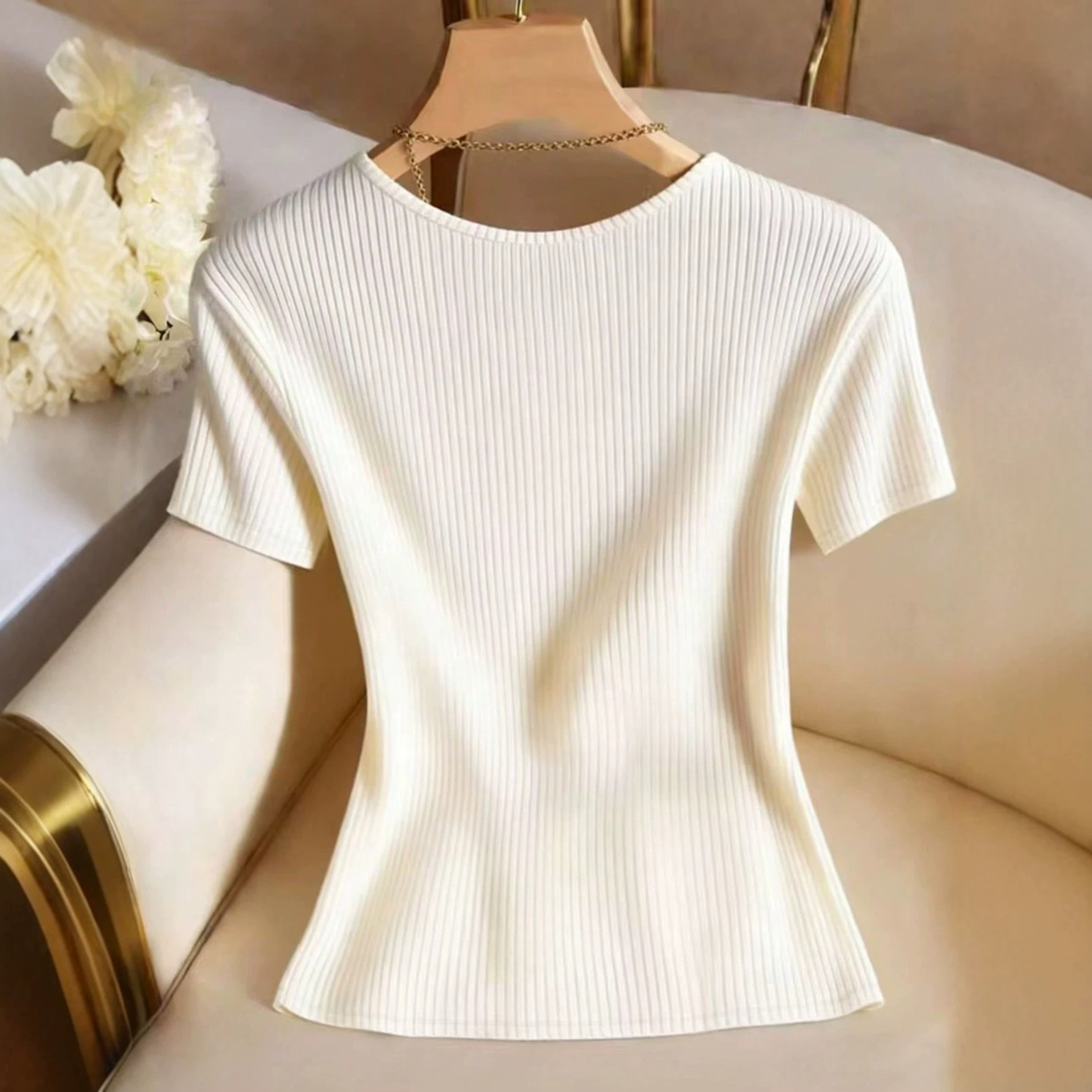 New Summer Women's Slim Fit T-Shirt Elegant European American Style Apricot Square Neck Short Sleeve Patchwork Casual Top_ecoleips.com