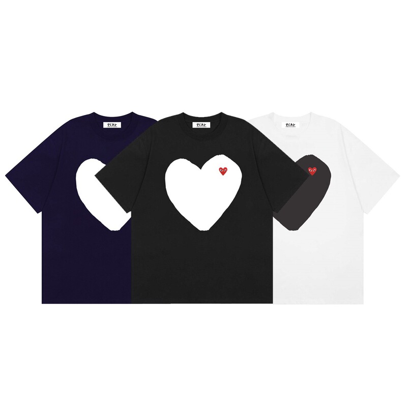 Cross-Border 25S Japanese Style New Cdg T-Shirt Big White Heart川久保玲 Embroider Loose Men's and Women's Short Sleeves