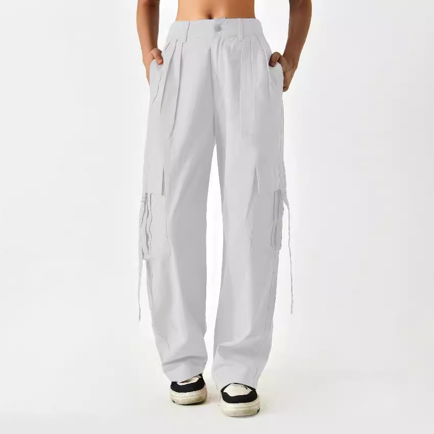 Pantalones de Trabajo Holgados para Mujer de Algodón, Corte Recto, Con Correas, para Estilo Urbano