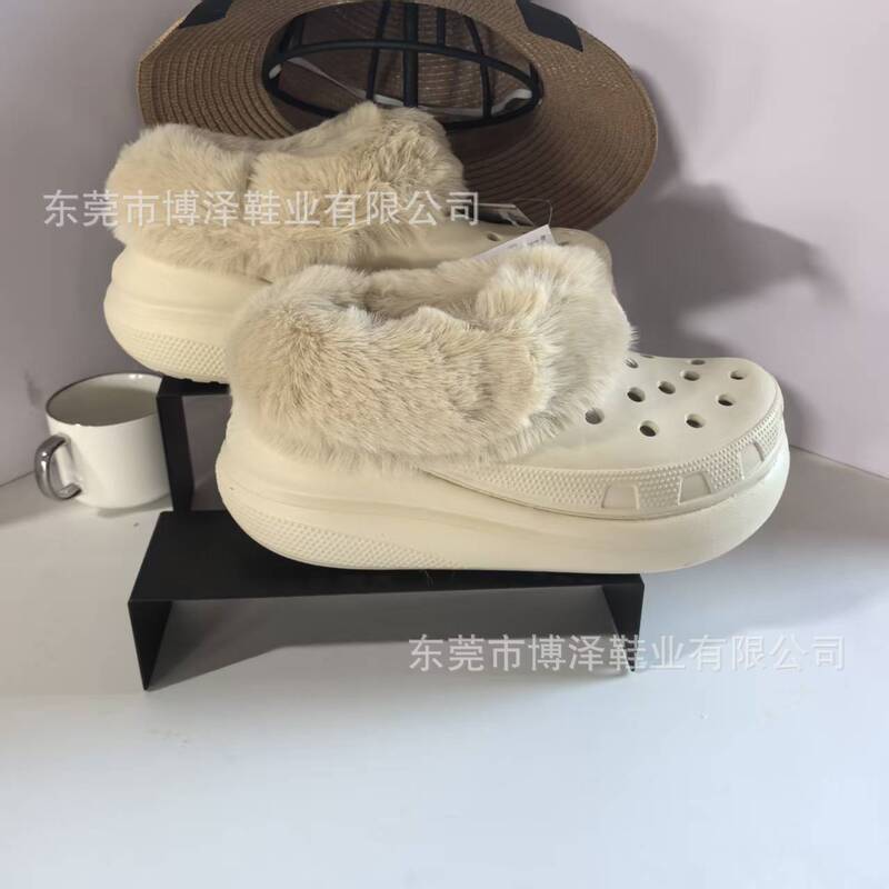 2025 Corss Winter Clogs Women's Puff Fleece-Lined Anti-Slip Soft Bottom Home Toe-Toe Outer Wear Plush Home