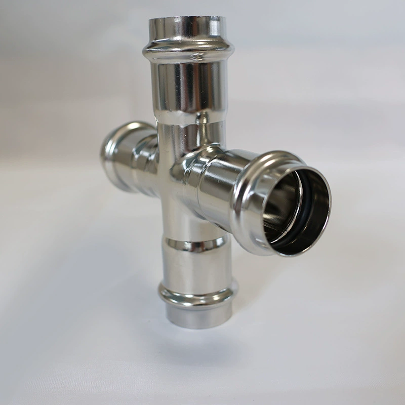 304/316L double-compression equal-diameter four-way four-port direct crimp thin-walled stainless steel pipe fitting direct connector