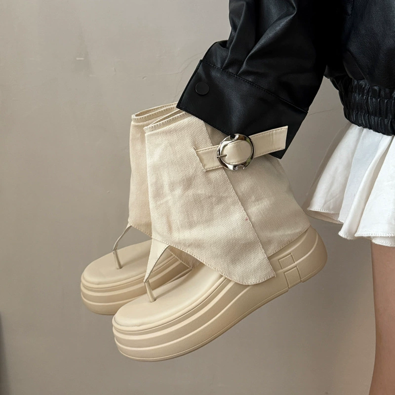 Женские летние сандалии на толстой подошве, увеличивающие рост, 2025 года, универсальные, для миниатюрных, элегантные, модные короткие ботинки