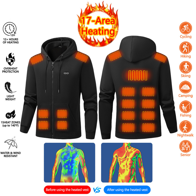 Cross-Border Men's Heated Sweatshirt Sports Casual Heated Sweatshirt Hooded Heated Jacket New Solid Color Zipper Cardigan Cross-Border Men's Heated Sweatshirt Sports Casual Heated Sweatshirt Hooded Heated Jacket New Solid Color Zipper Cardigan
