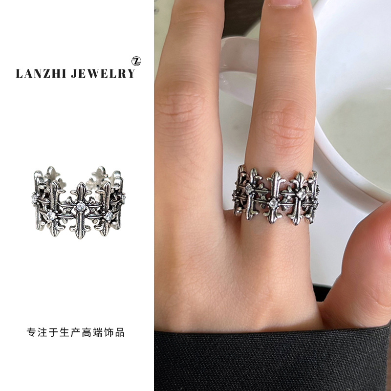 Lan Zhi 925 anillo de plata esterlina personalidad punk exagerado diseño joyería hip hop anillo abierto no desvanecimiento nicho
