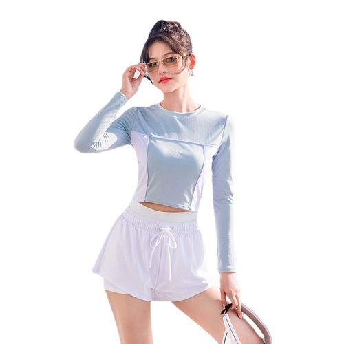 2024 new split swimsuit for women, sports long-sleeved sun protection, small fresh boxer briefs for students, conservatively covering the belly and looking slim