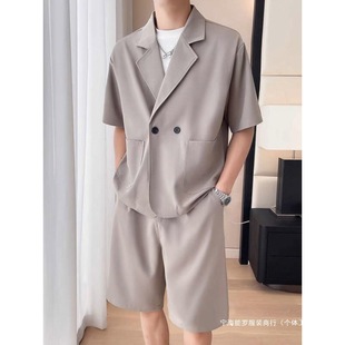 Trendy Brand Ice Silk Quarter-Sleeve Suit Men's Summer Thin Casual Small Suit Short-Sleeved Shorts Handsome Two-Piece Set
