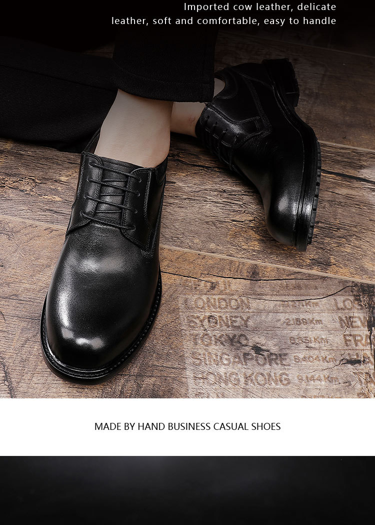 Leather shoes Vintage handmade leather outsole shoes Black wedding shoes business right Men's shoes_vogvips.com