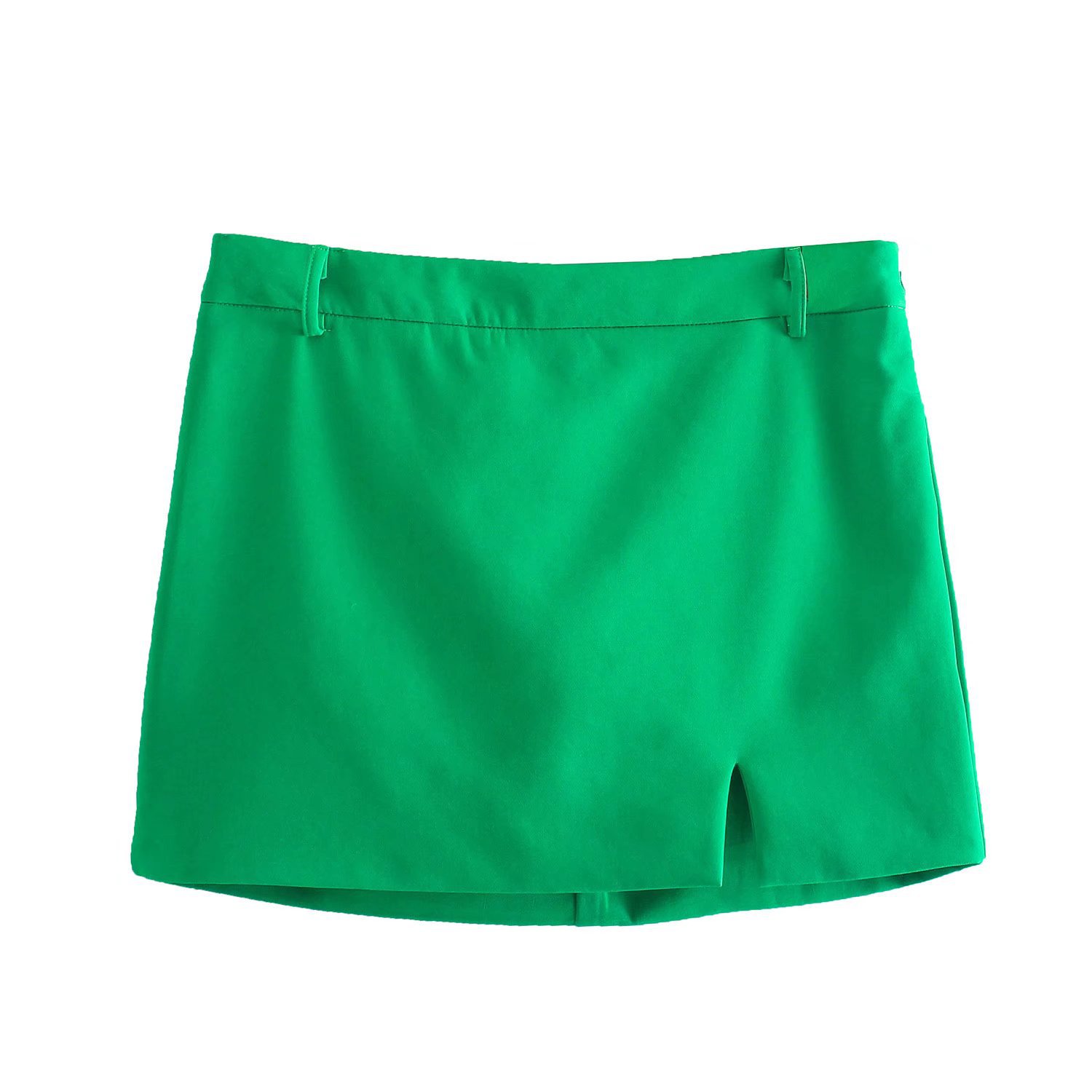 Split Solid Color Slim Short Skirt NSAM109166