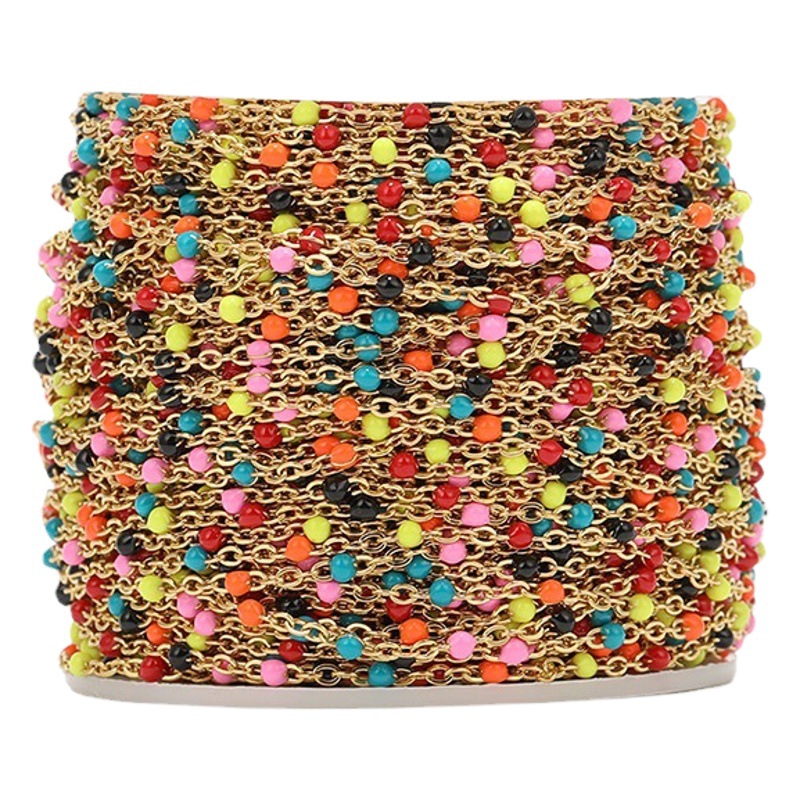 Cadena de goteo de aceite de acero inoxidable 18K galvanoplastia al vacío 2mm Cadena de esmalte europea y americana accesorios de DIY pulsera Cadena de cuentas de color