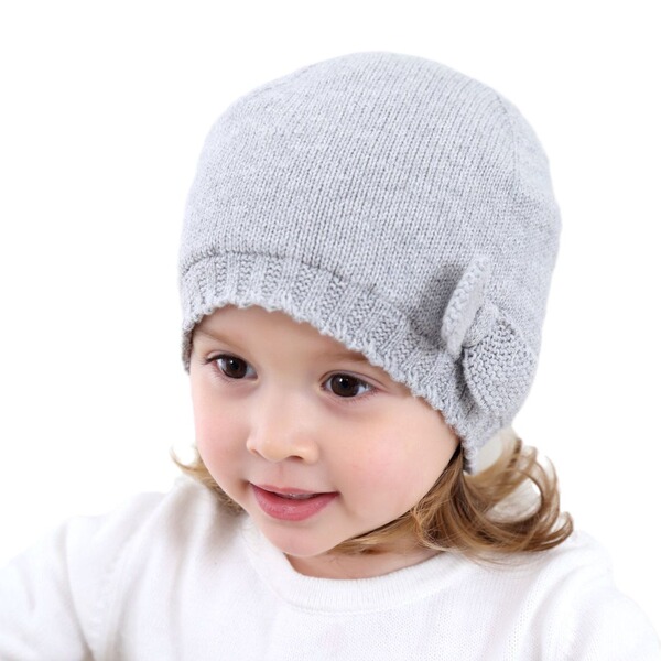 Children's demi-season keep warm knitted woolen knitted hat with bow