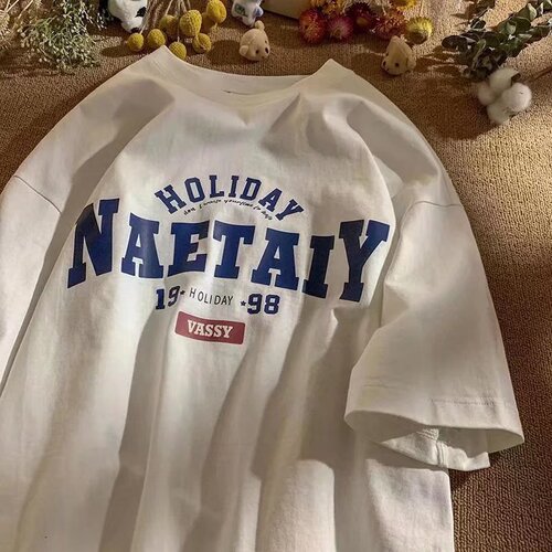 American Retro Pure Cotton Short Sleeve T-Shirt for Men Summer Hong Kong Style INS Trendy Brand Couple's Outfit Loose High Street Half-Sleeve Clothing Trend