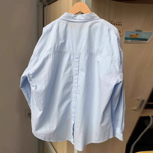 2025 New Korean-Style Design Blue Shirt Jacket Spring and Autumn Women's French Sunscreen Blouse Loose Long-Sleeve Top