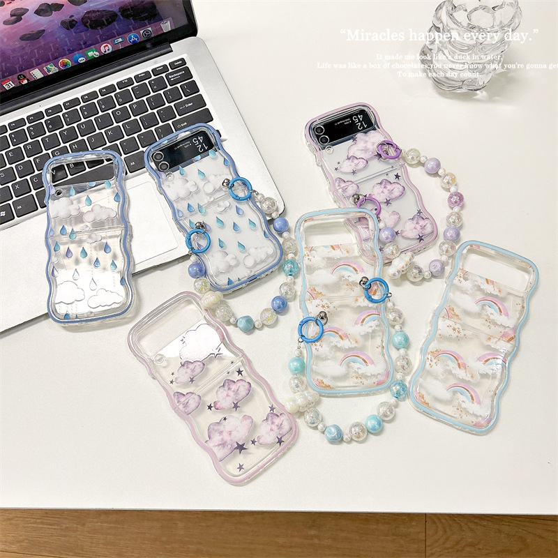 三星zflip5/6代折叠手机壳个性云朵雨滴适用Galaxyzflip3/4代软壳