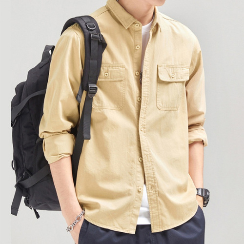 Vintage American Workwear Shirt for Men, Long-Sleeved Design, Unique and Stylish, Cool and Slightly Ruffian, Spring and Autumn Season Shirt Jacket