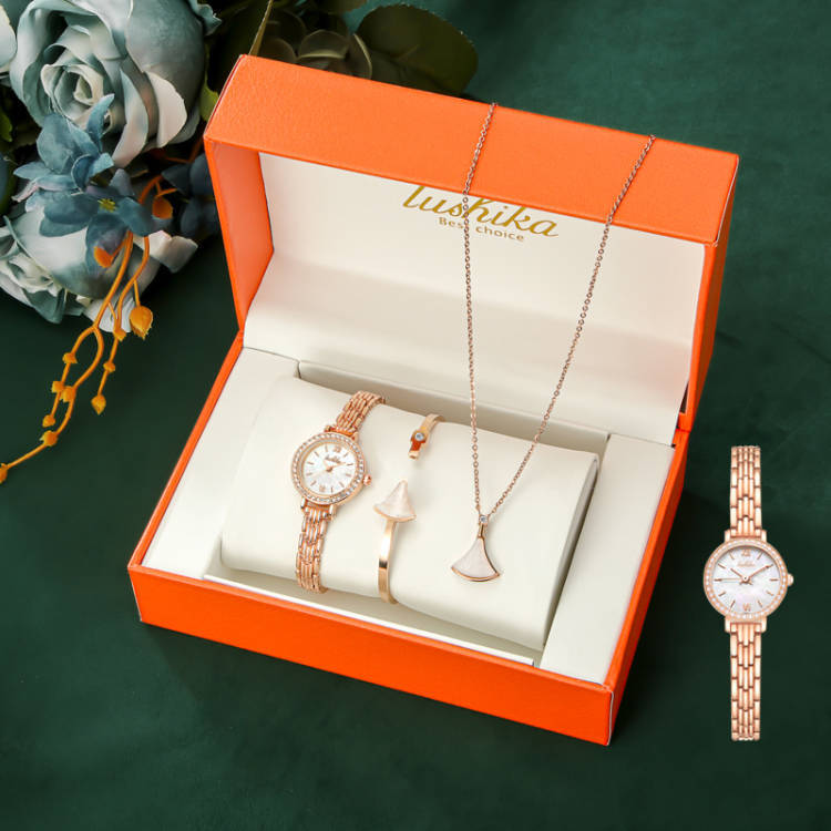 Eladó női karóra, népszerű kvarc kis arany óra ajándékdoboz szett, niche divatos gyémánt berakásos óra_voghion.com